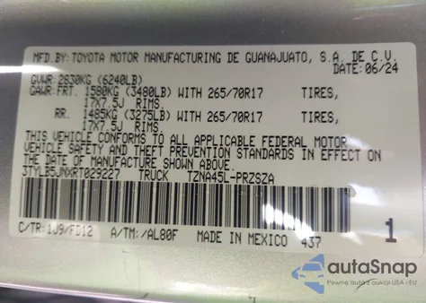 2024 Toyota Tacoma Trd Off Road z USA, uszkodzony, nr VIN 3TYLB5JNXRT029227